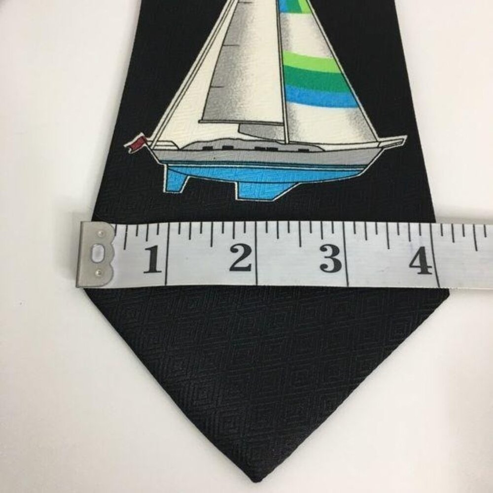 Umo Lorenzo Mens ITALIAN SILK Necktie Black Blue ESTATE Preppy OLD MONEY Sailing - Picture 6 of 7